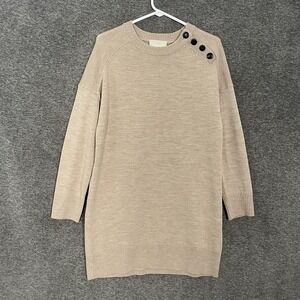 Sezane La Maille‎ Knit Sweater Mini Dress Womens Small Beige Merino Wool Button